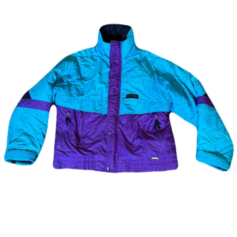 Vintage EdelWeiss Skiwear Winter Jacket Purple Teal Skiwear Size Medium